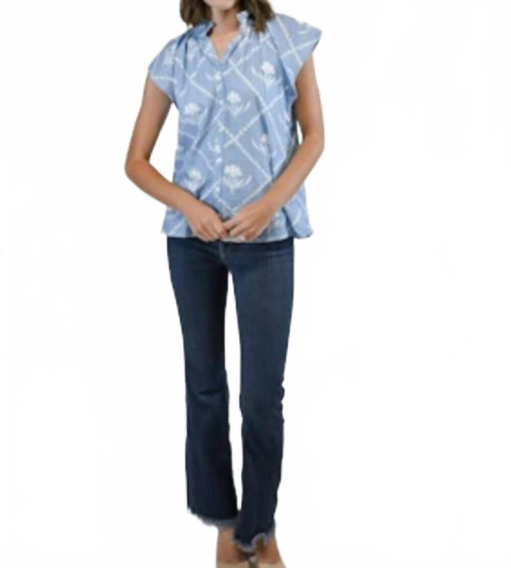 NEW VICTORIA DUNN bays short sleeve blouse in periwinkle bloom